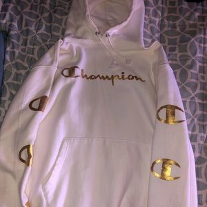 White and gold champion hoodie